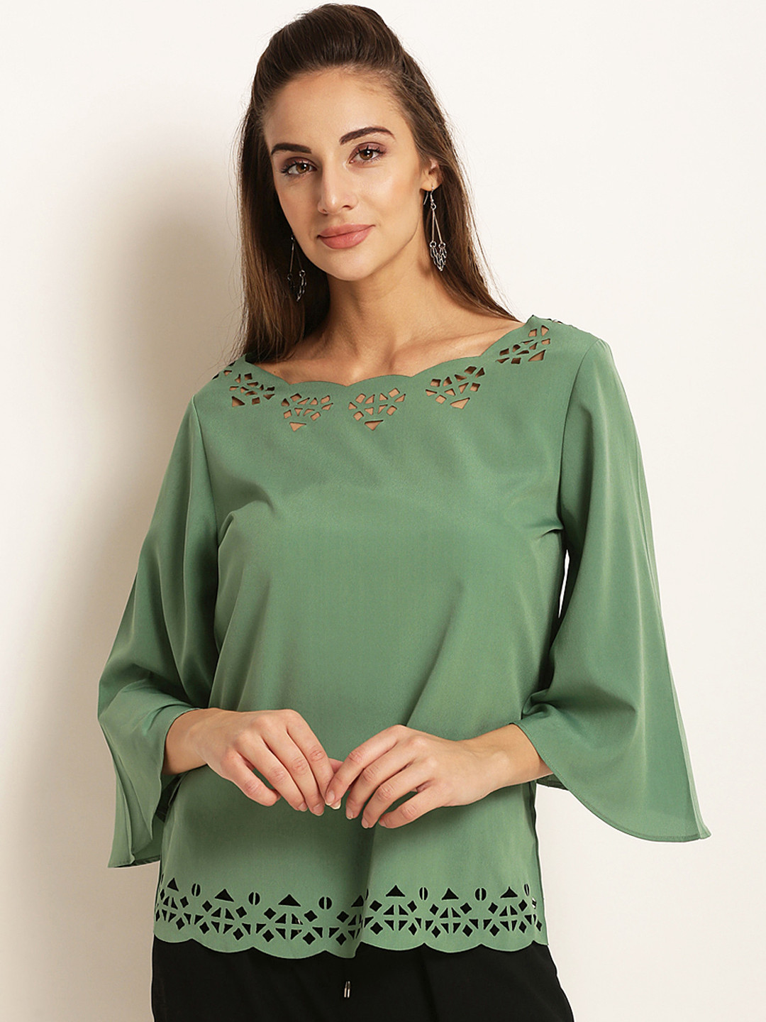 Buy RARE Women Green Self Design A Line Top Tops for Women 6671149