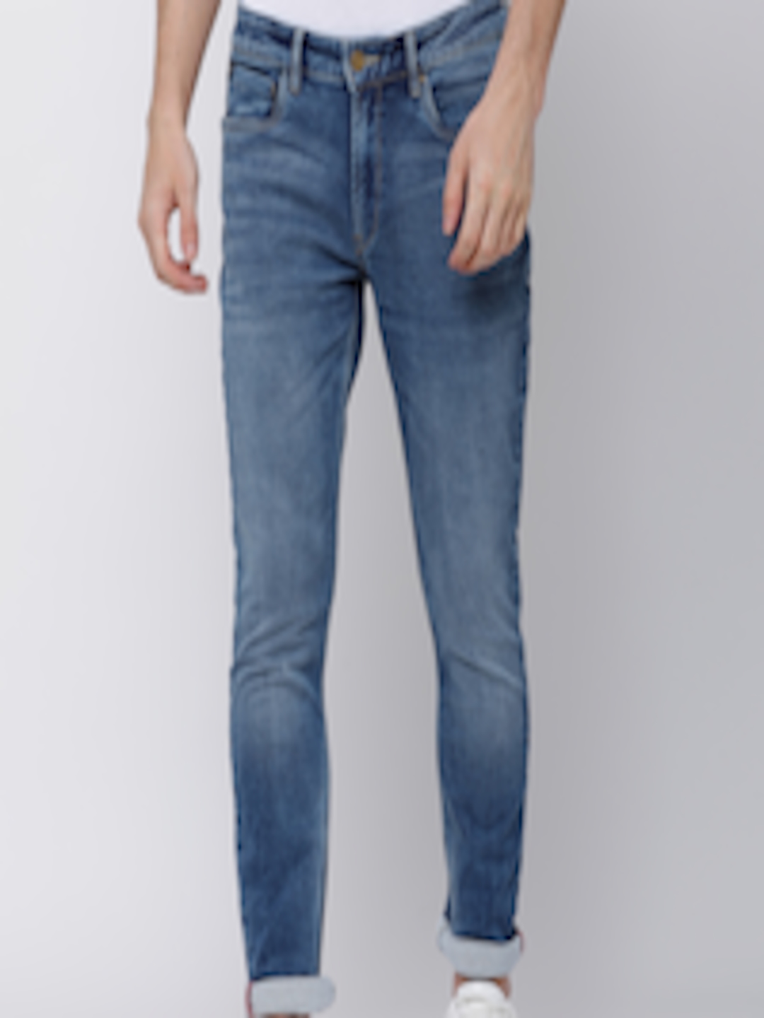 Buy LOCOMOTIVE Men Blue Slim Fit Mid Rise Clean Look Stretchable Jeans ...