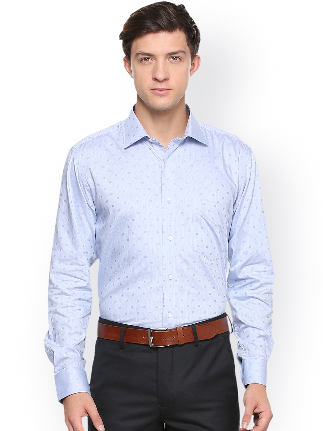 Buy Van Heusen Men Blue Self Design Formal Shirt - Shirts for Men ...
