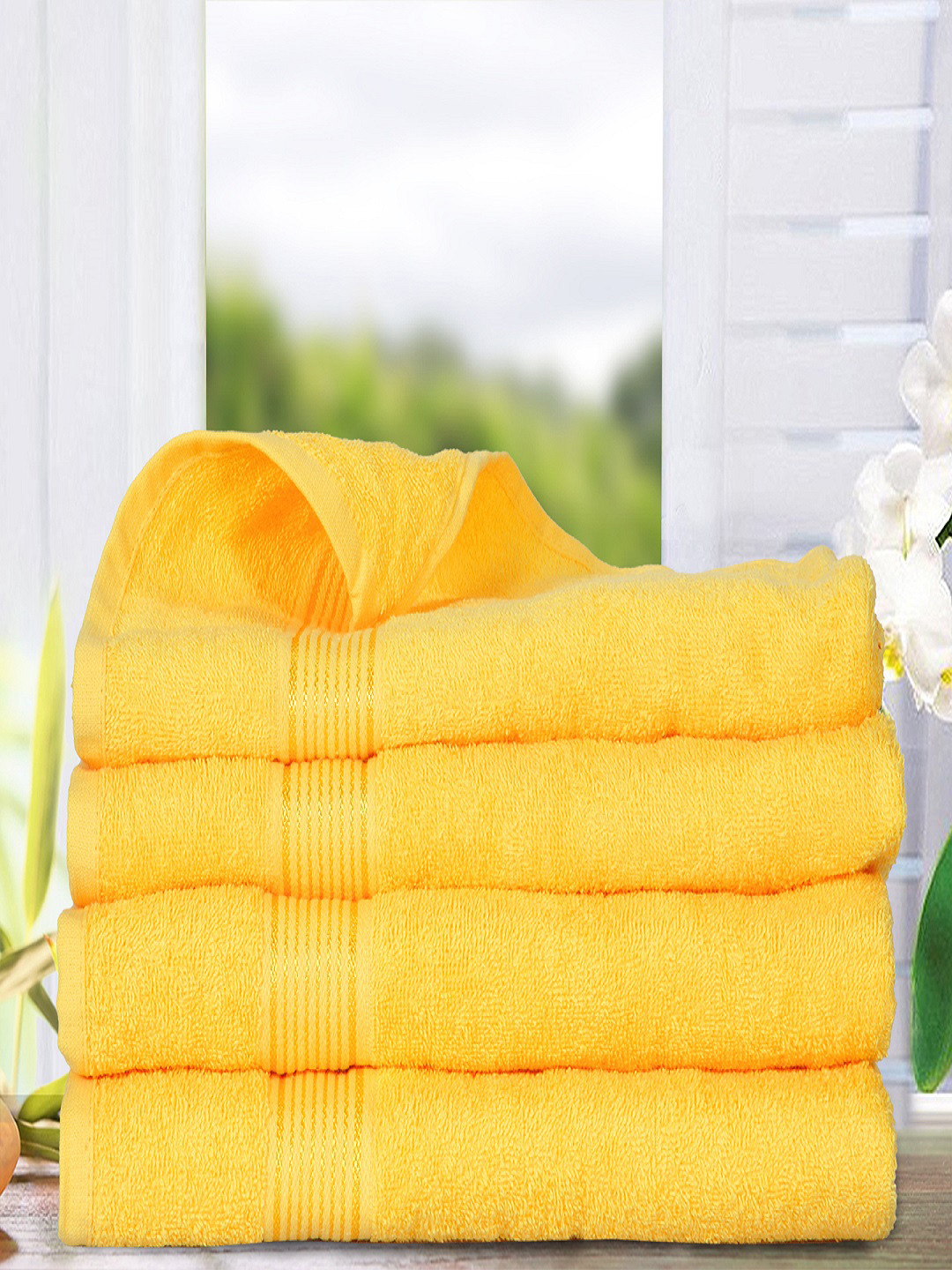 Buy BIANCA Set Of 4 Yellow 380 GSM Cotton Bath Towels Towel Set for