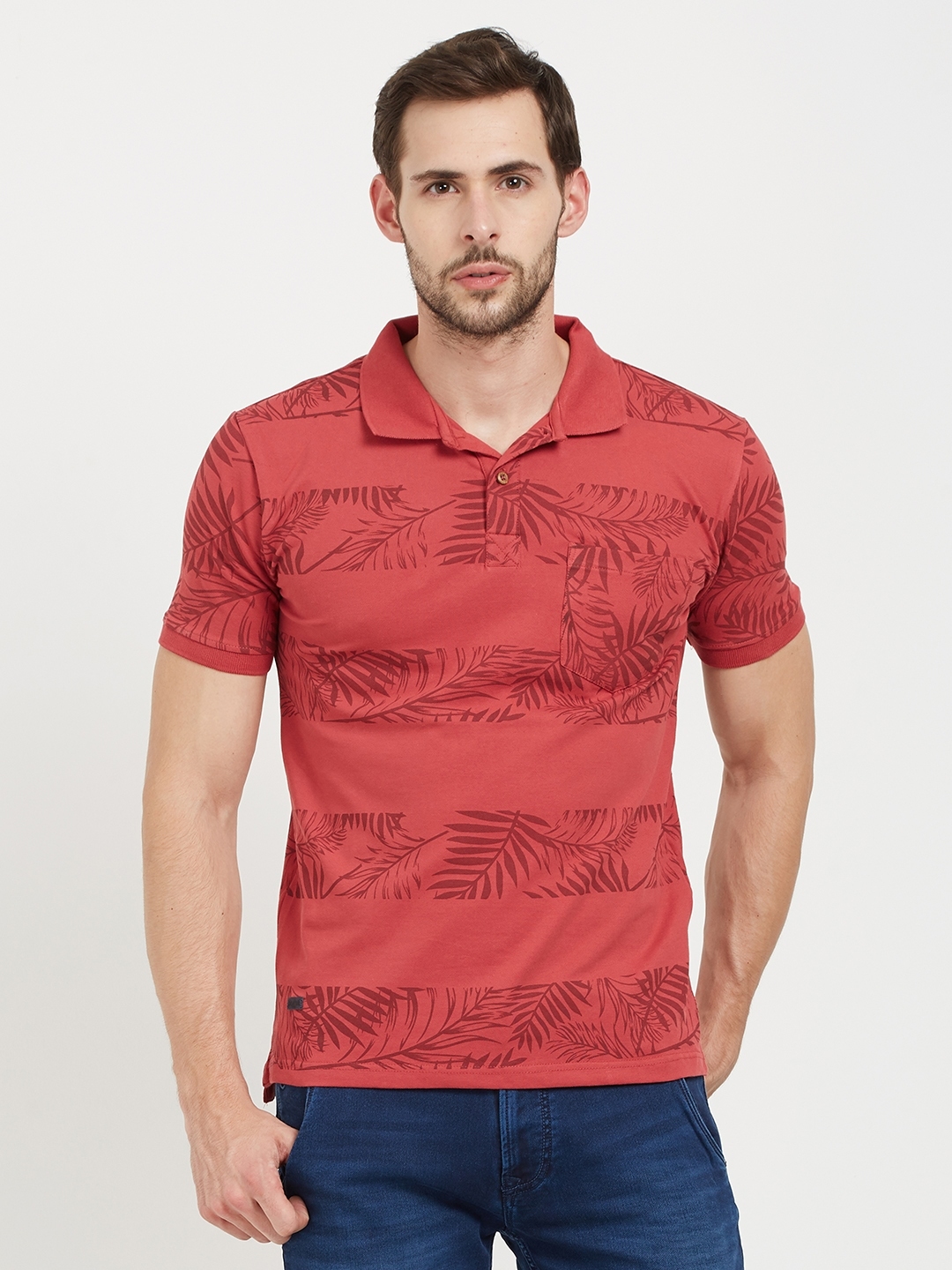 Buy Easies Men Red Printed Polo Collar T Shirt - Tshirts for Men ...