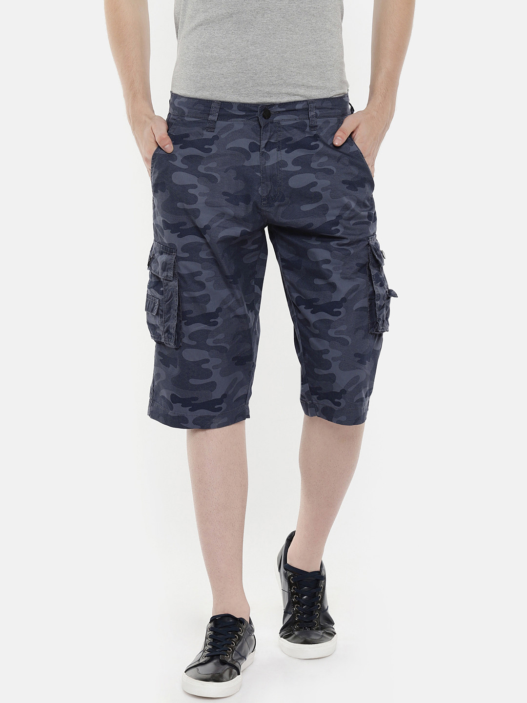 Buy Beevee Men Navy Blue Printed Regular Fit Cargo Shorts Shorts for