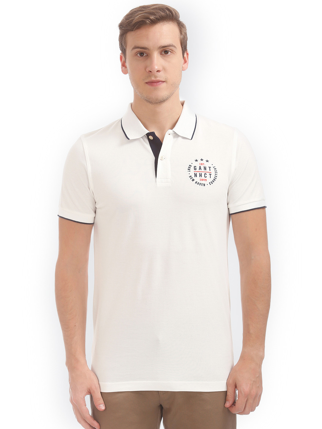 Gant Men Black Solid Pure Cotton  Polo Collar T-Shirt