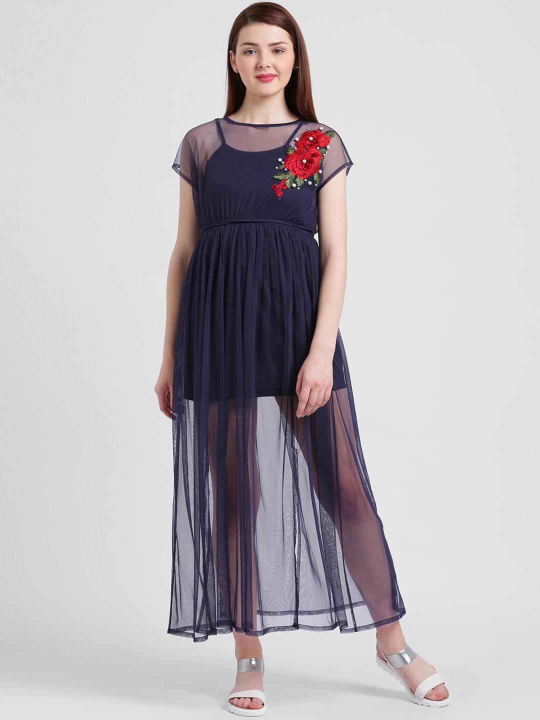 Buy Texco Women Navy Blue Solid Maxi Dress - Dresses for Women 6687742 | Myntra