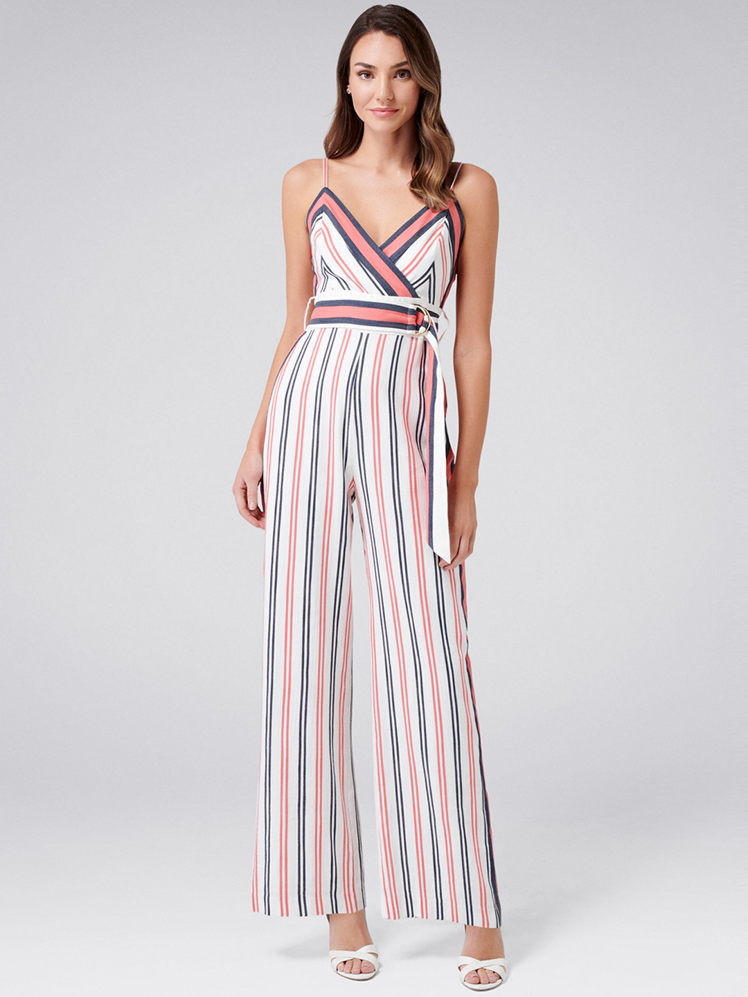 Buy Forever New Pink & White Striped Basic Jumpsuit Jumpsuit for