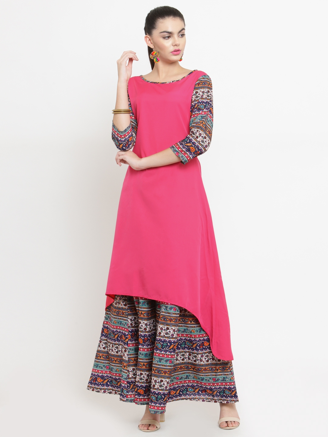 Buy Azira Women Pink Printed Kurta With Palazzos - Kurta Sets for Women ...