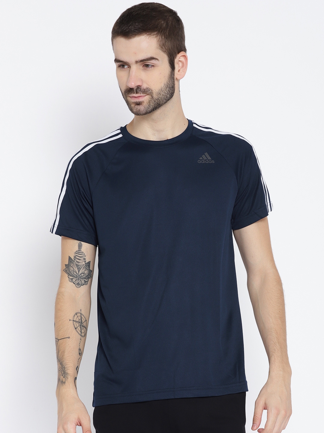 Buy ADIDAS Men Navy Blue Solid D2M 3S Round Neck T Shirt - Tshirts for ...