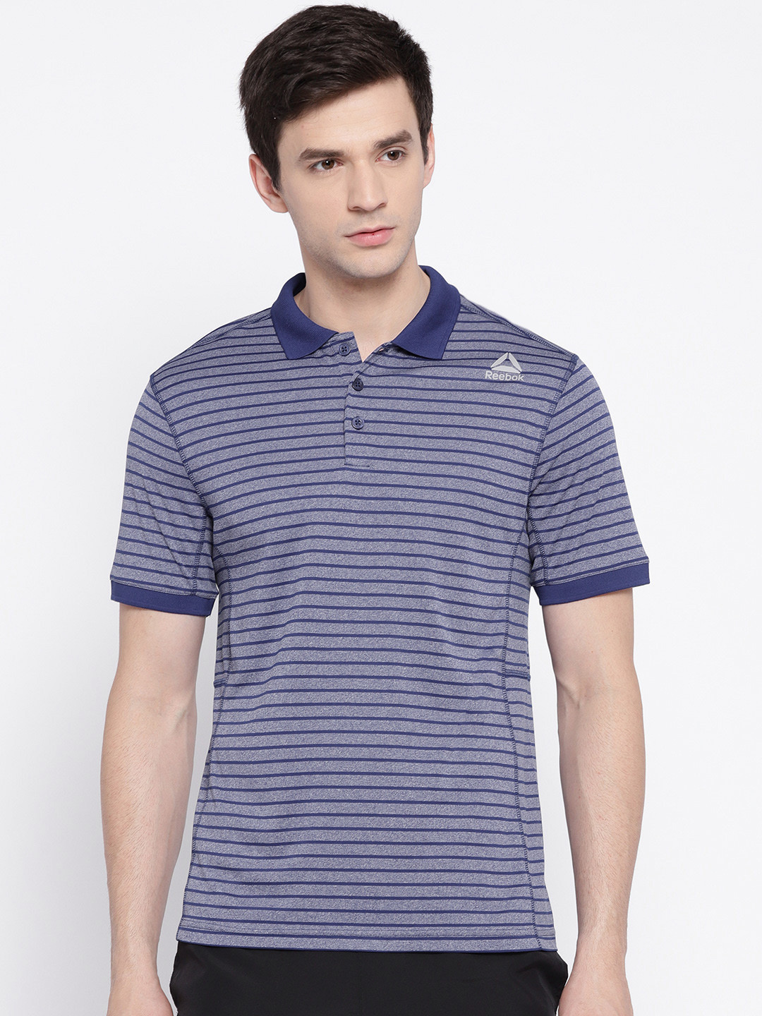 Buy Reebok Men Blue Striped Fitness Style Slim Fit Polo Training T