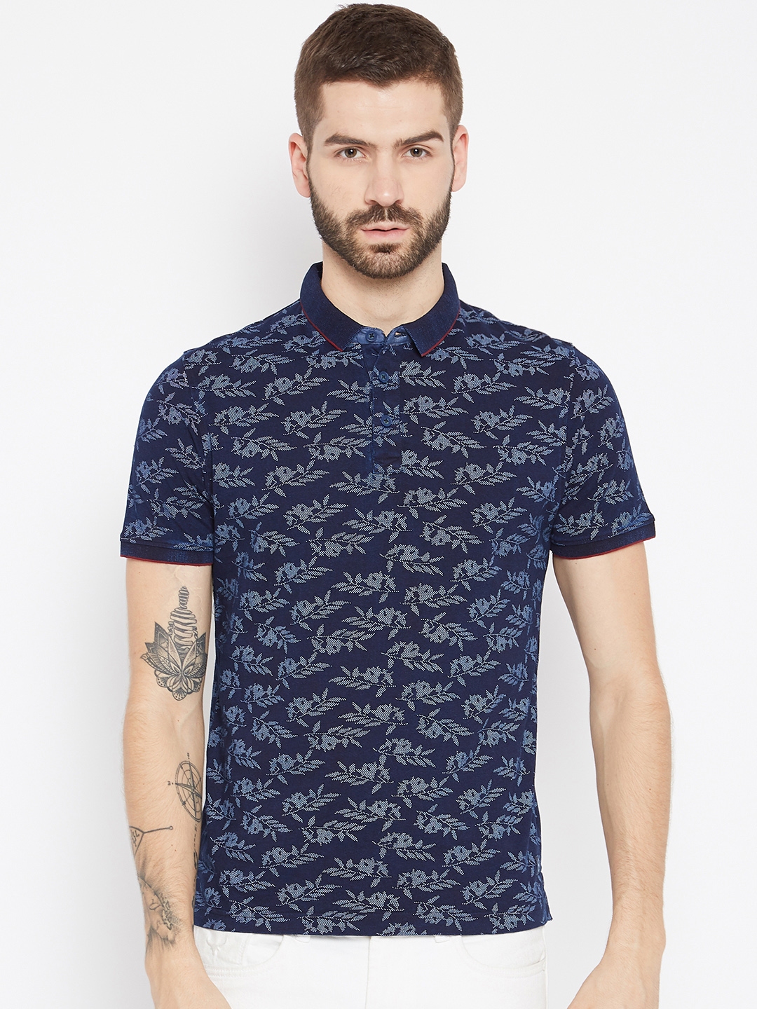 Buy Monte Carlo Men Navy Blue Printed Polo Collar T Shirt - Tshirts for ...