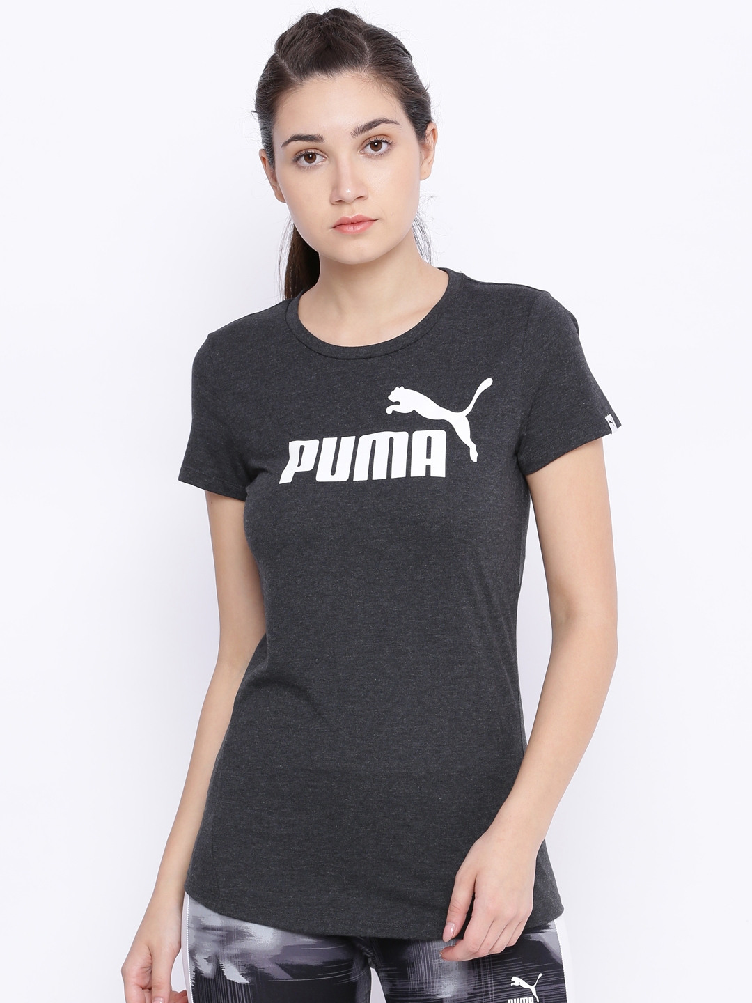 Buy Puma Women Grey ESS No.1 Heather Round Neck T Shirt - Tshirts for ...