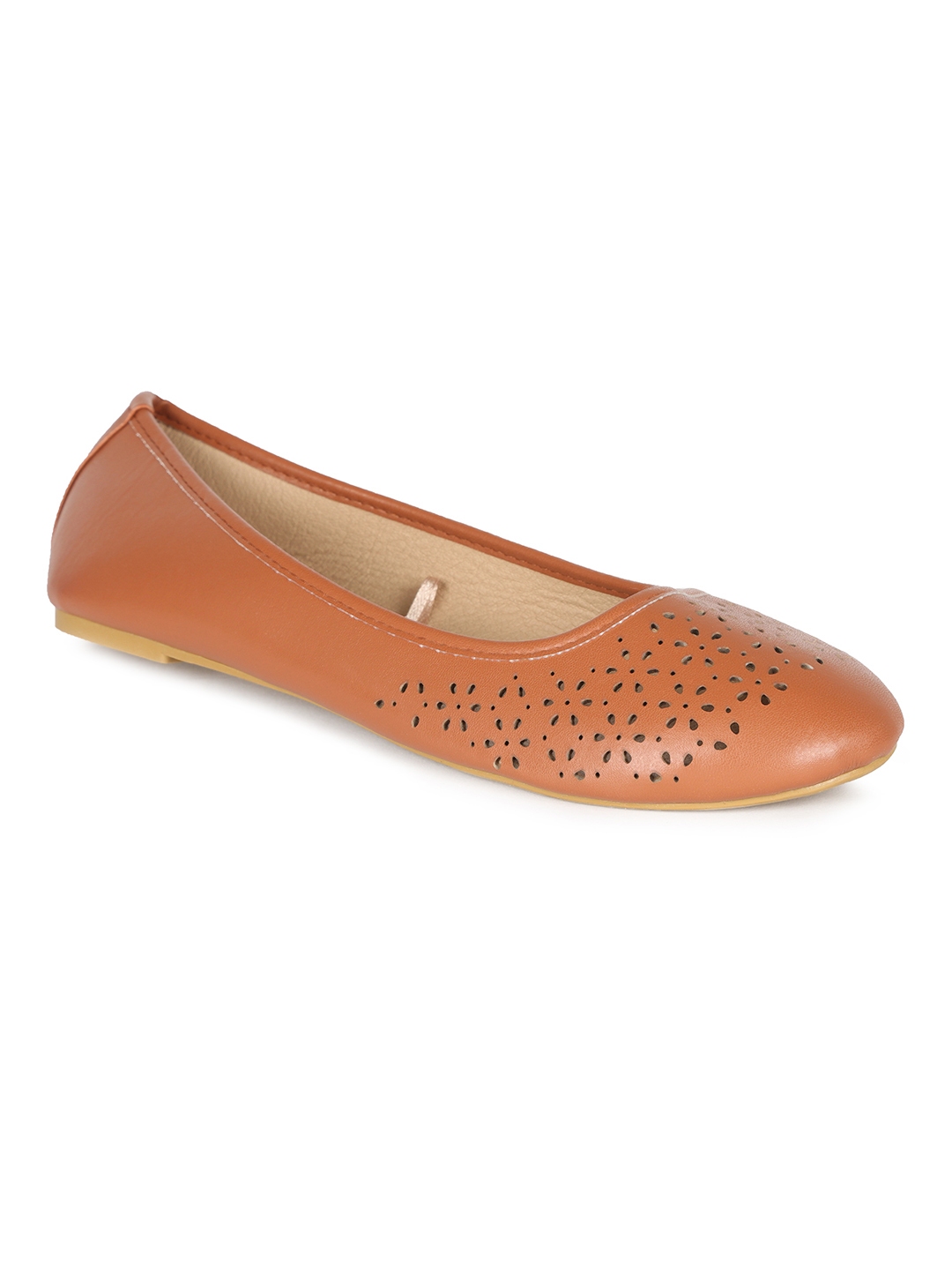 brown leather ballerina flat shoes