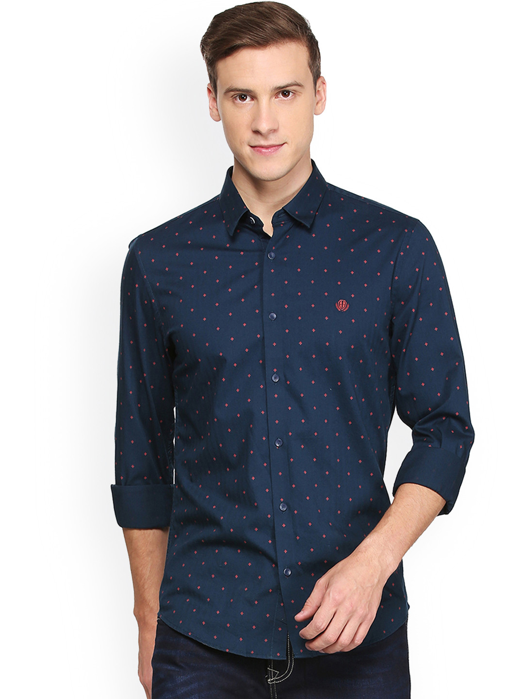 Buy Peter England Casuals Men Navy Blue Slim Fit Printed Casual Shirt