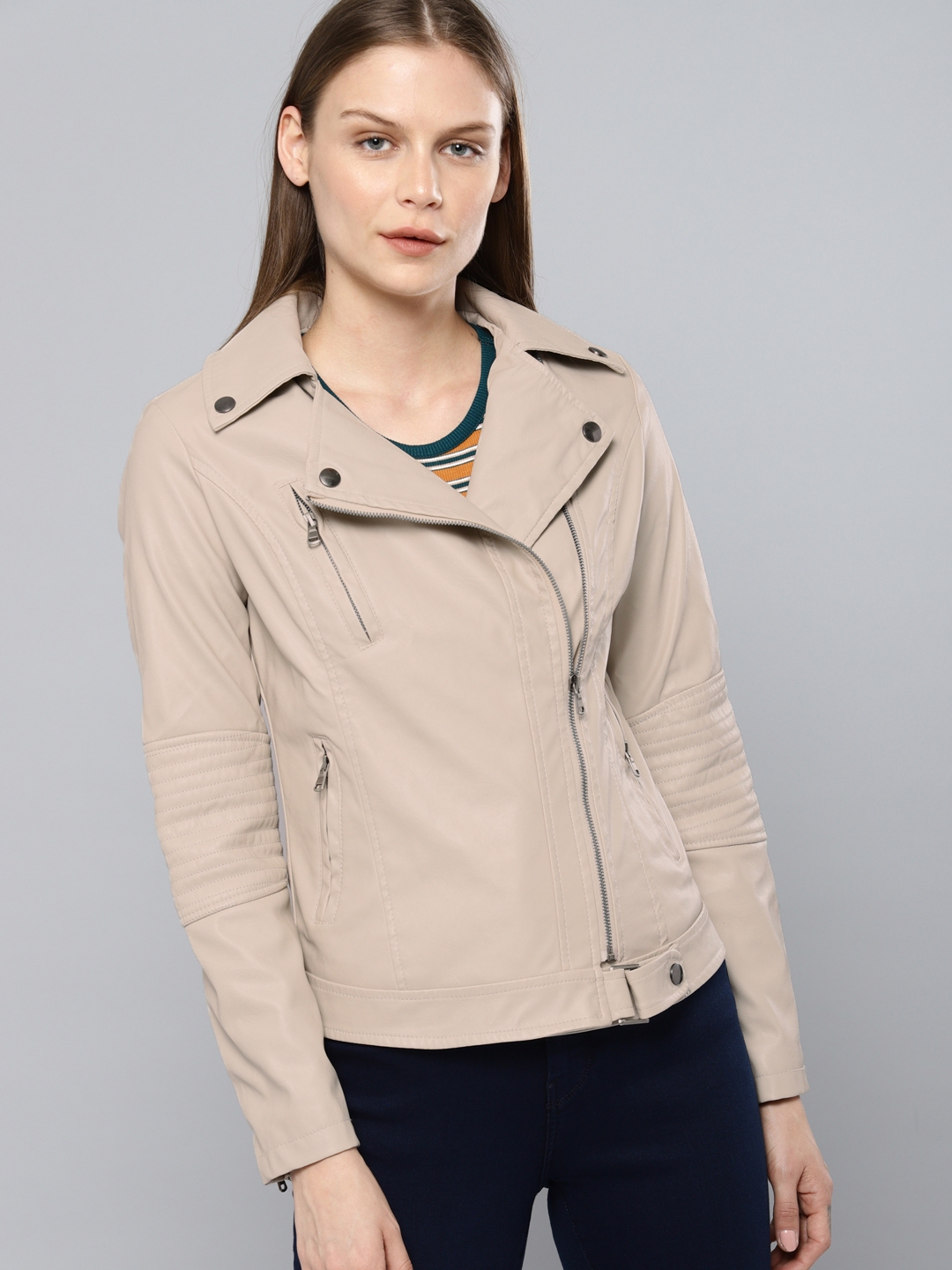 beige biker jacket womens