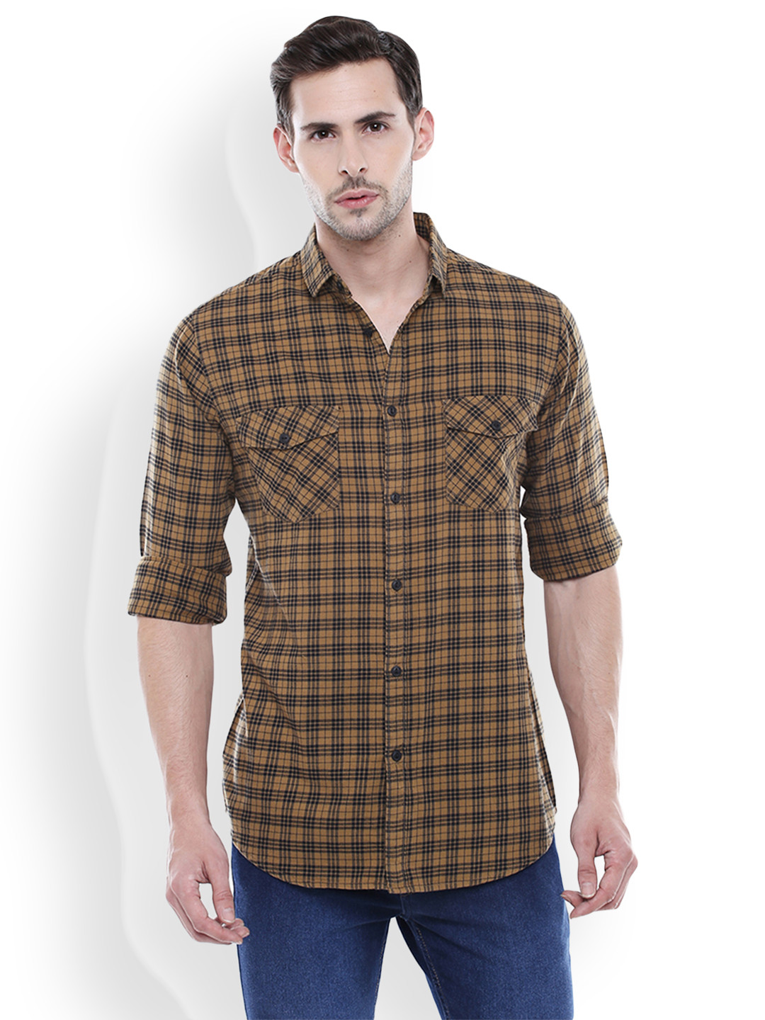Buy Dennis Lingo Men Khaki & Black Slim Fit Checked Casual Shirt - Shirts for Men 6712305 | Myntra