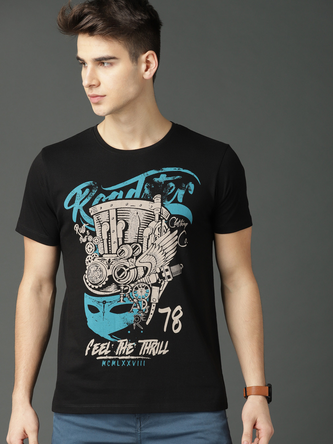 Buy Roadster Men Black Printed T Shirt Tshirts for Men 6720246 Myntra