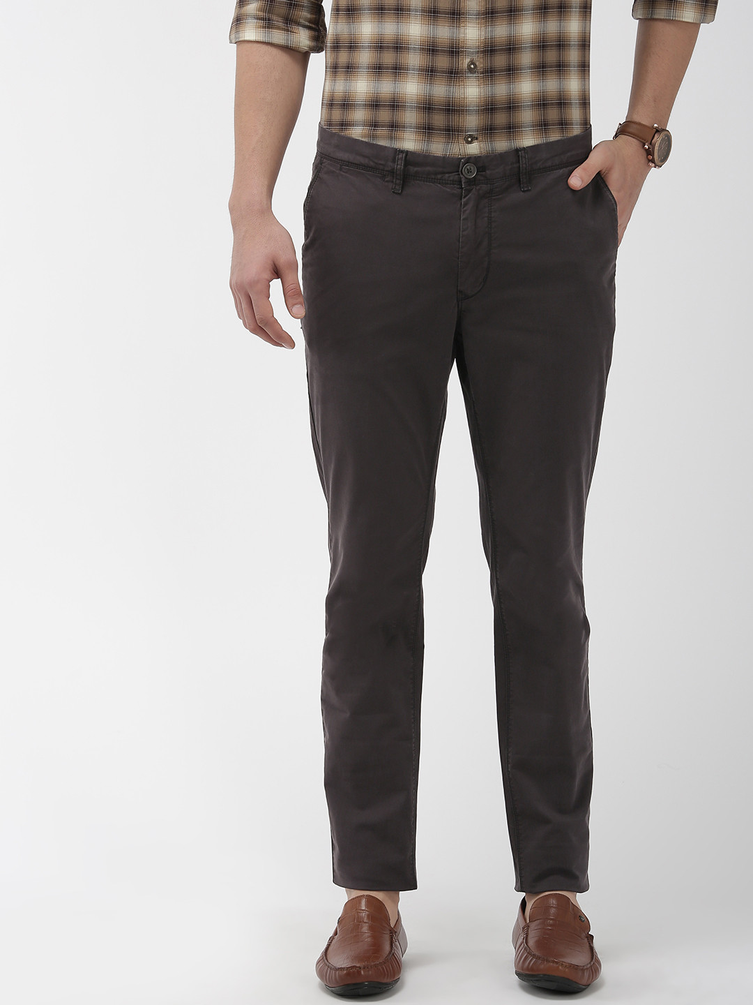Buy Indian Terrain Men Coffee Brown Kruger Solid Skinny Fit Chinos - Trousers for Men 6720486 