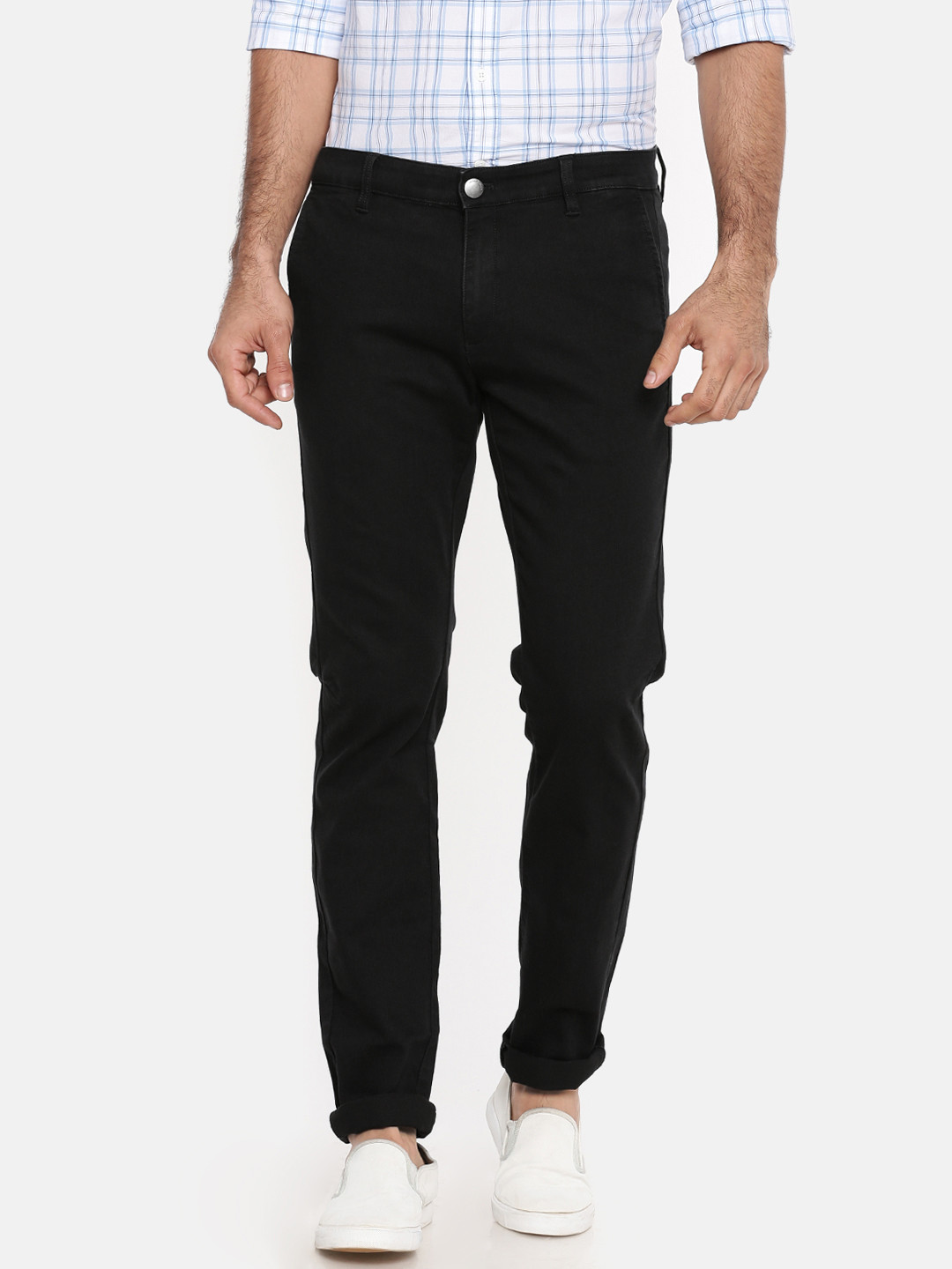 Buy Indian Terrain Men Charcoal Grey Brooklyn Slim Fit Solid Chinos ...