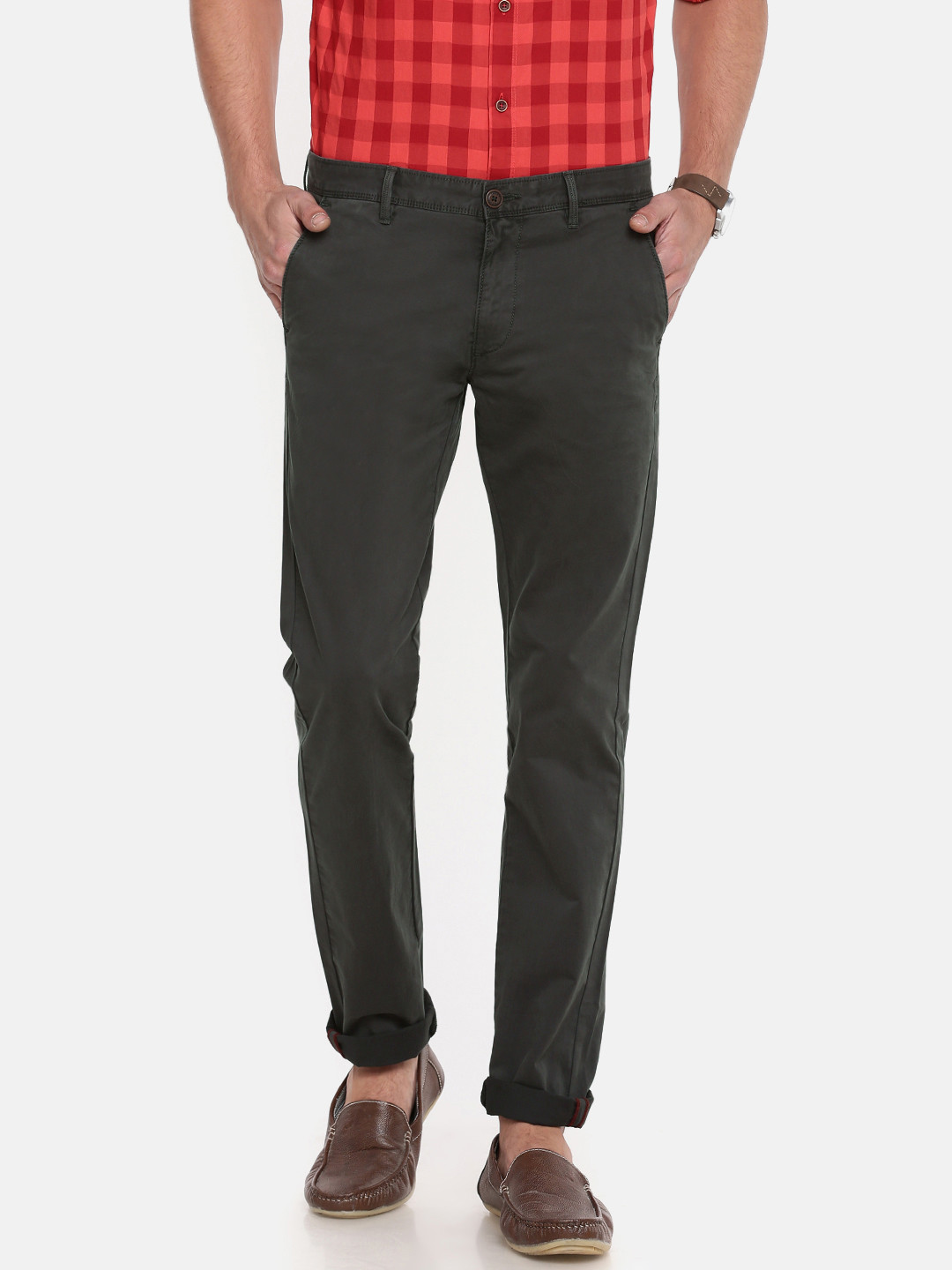Buy Indian Terrain Men Grey Kruger Slim Fit Printed Chinos - Trousers for Men 6720670 | Myntra