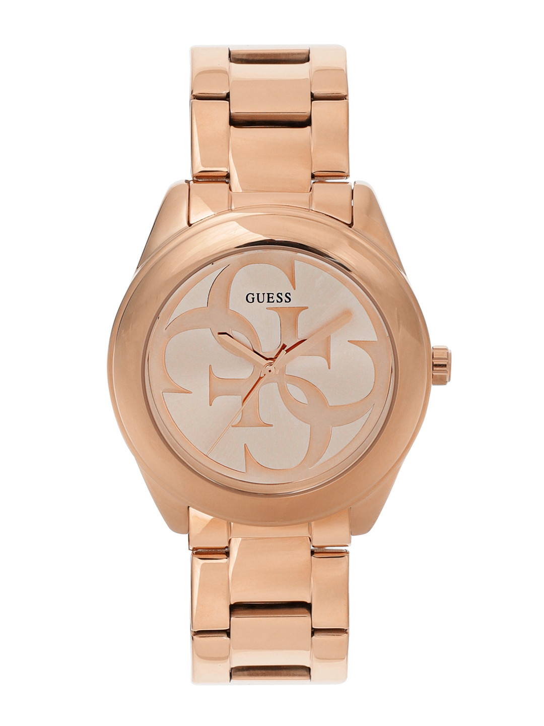 Guess Muse Quartz Silver Dial Rose Gold Steel Strap Watch For Women - W1008L3