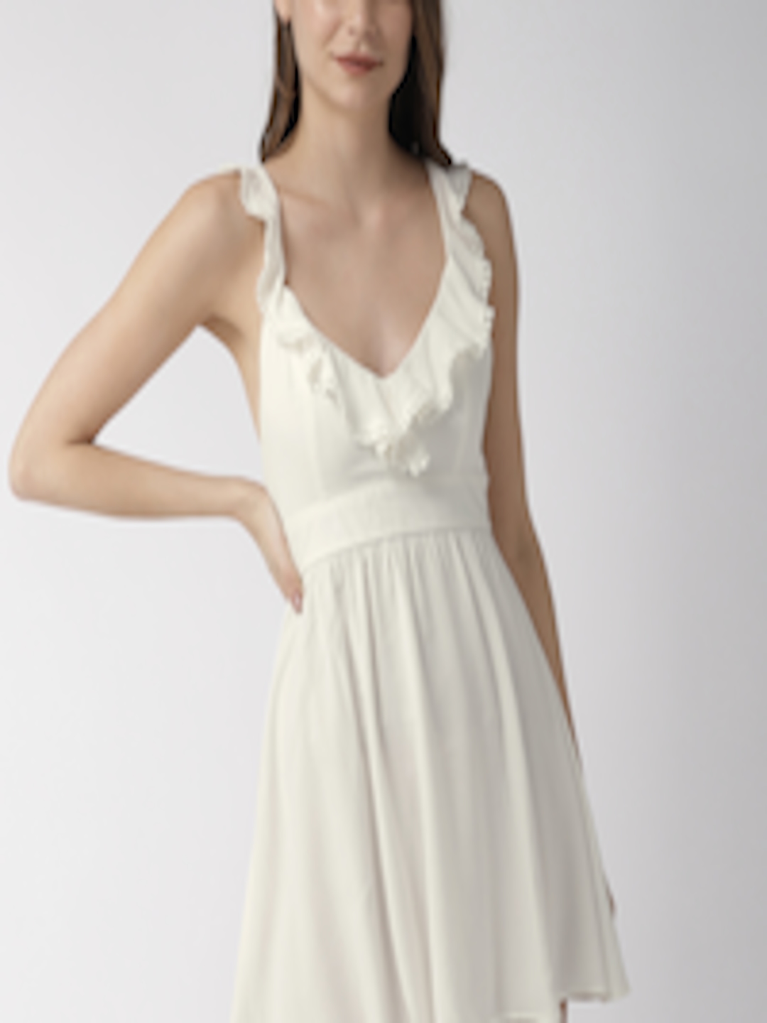 Buy FOREVER 21 Women Off White Solid Fit And Flare Dress - Dresses for ...