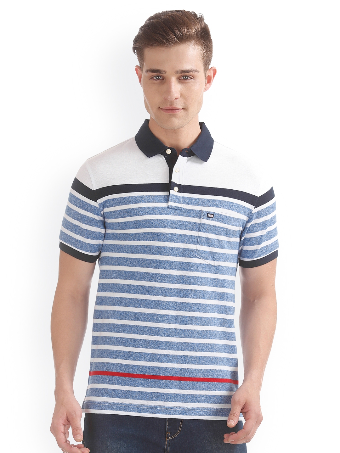 Buy Arrow Sport Men White Striped Polo Collar T Shirt - Tshirts for Men ...