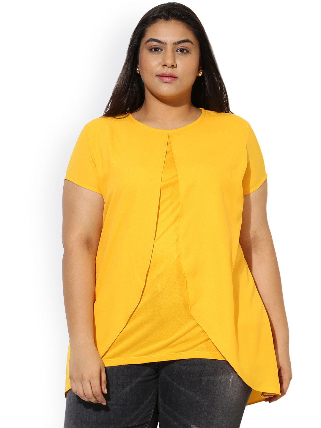 Buy ALL Plus Size Women Yellow Solid Layred Top Tops for Women