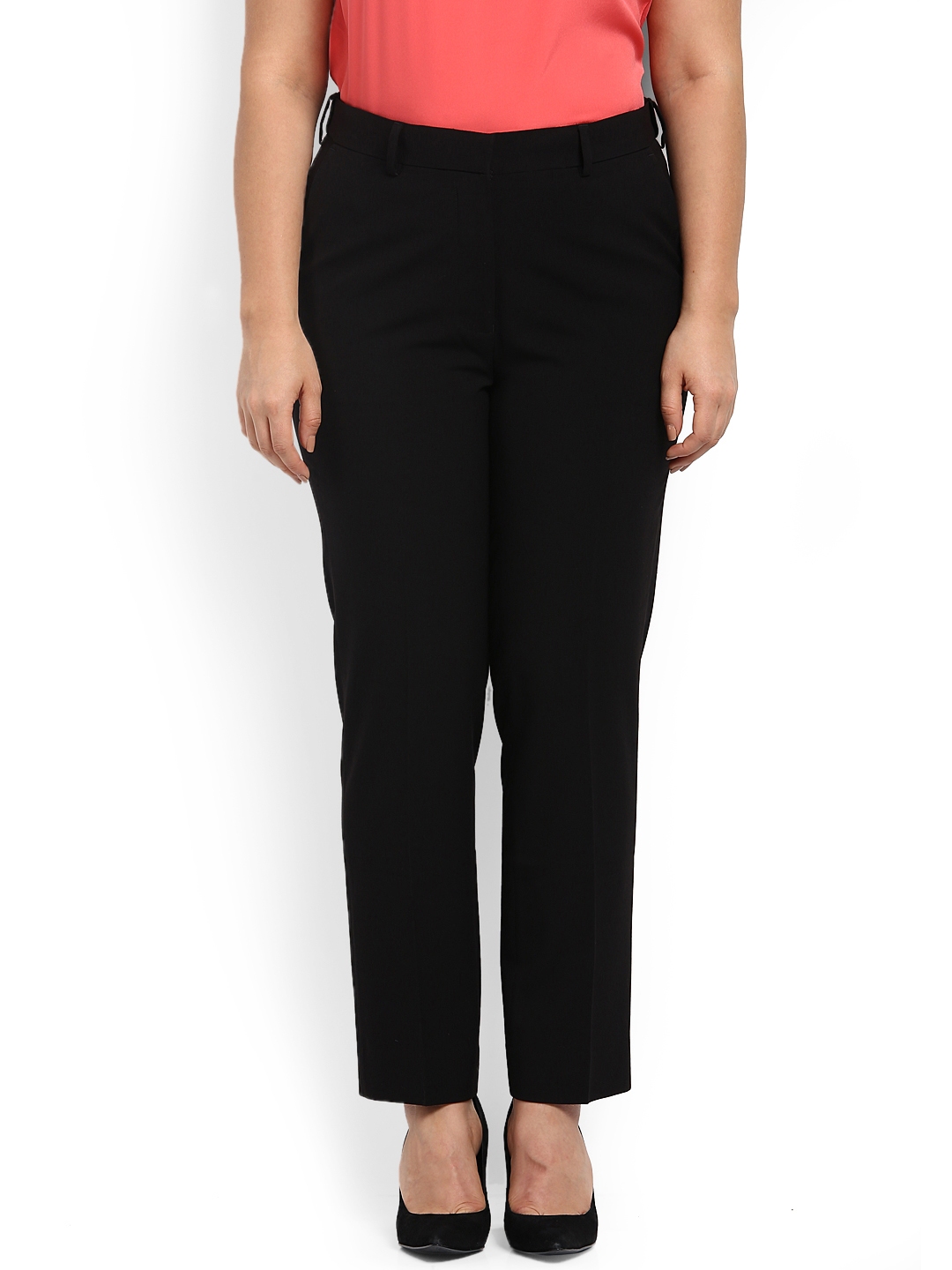 Buy ALL Plus Size Women Black Regular Fit Solid Trousers - Trousers for ...