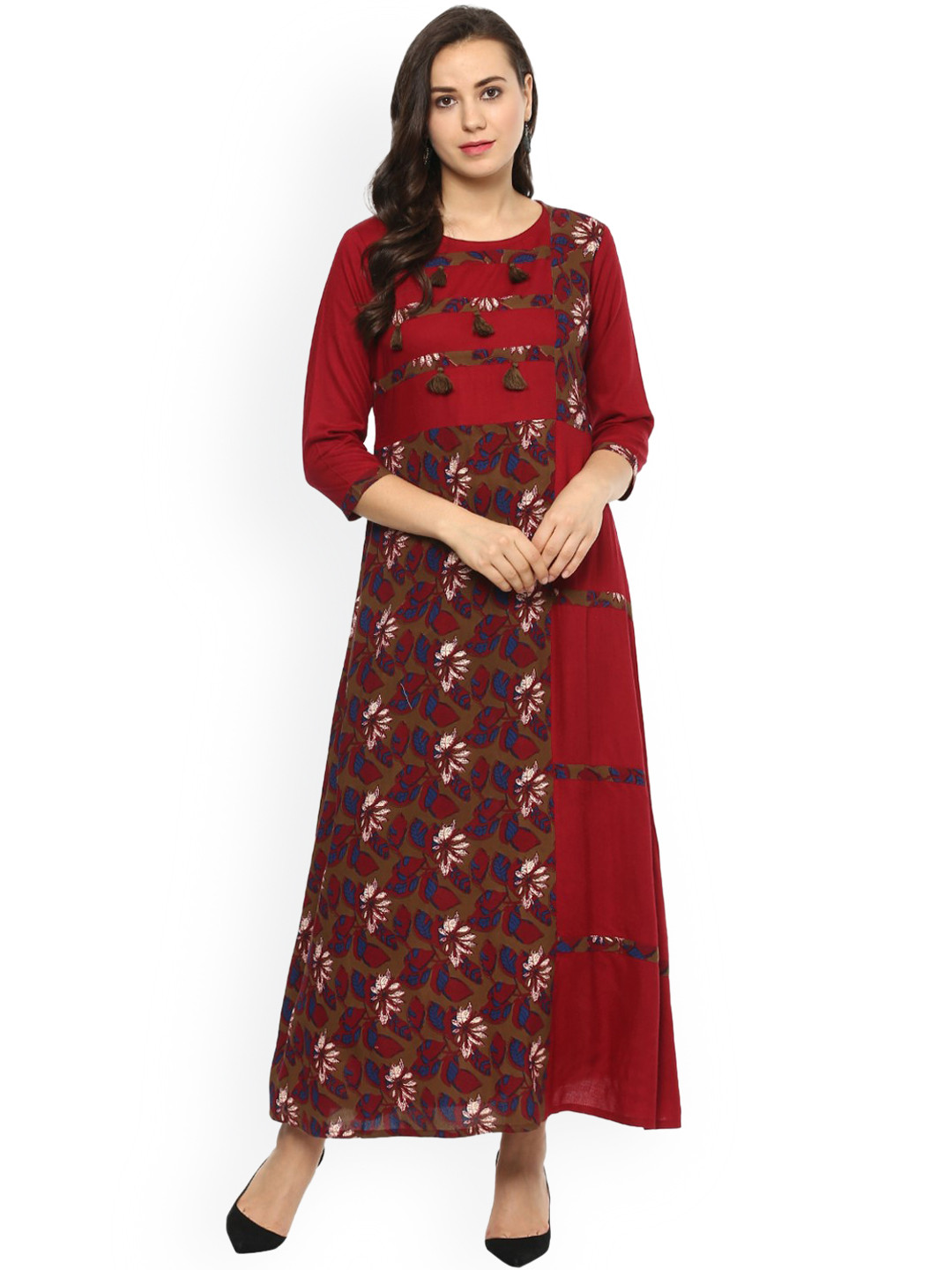 Idalia Women's Printed Cotton Flared Kurta Set - Sky Blue With Palazzo Pants, 3/4 Sleeves, Festive Wear - View #10