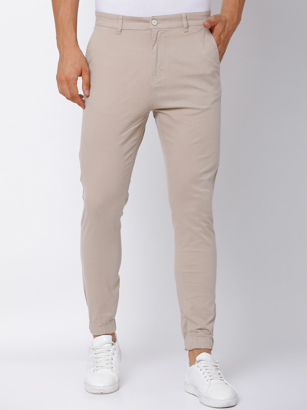 Buy HIGHLANDER Men Beige Slim Fit Solid Joggers Trousers for Men