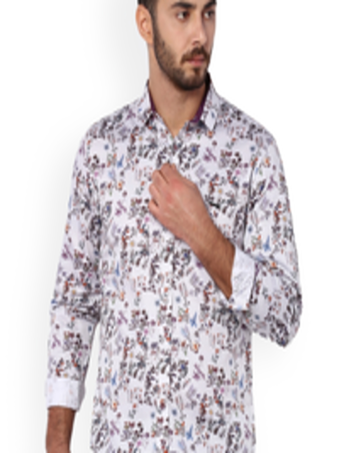 Buy V Dot Men White & Purple Slim Fit Printed Casual Shirt - Shirts for ...