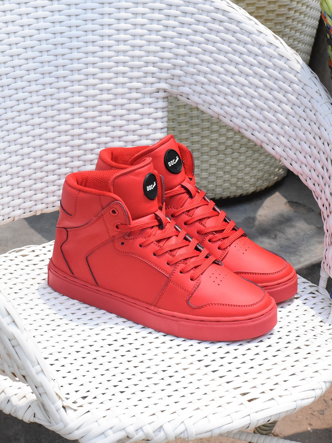 red mid top sneakers