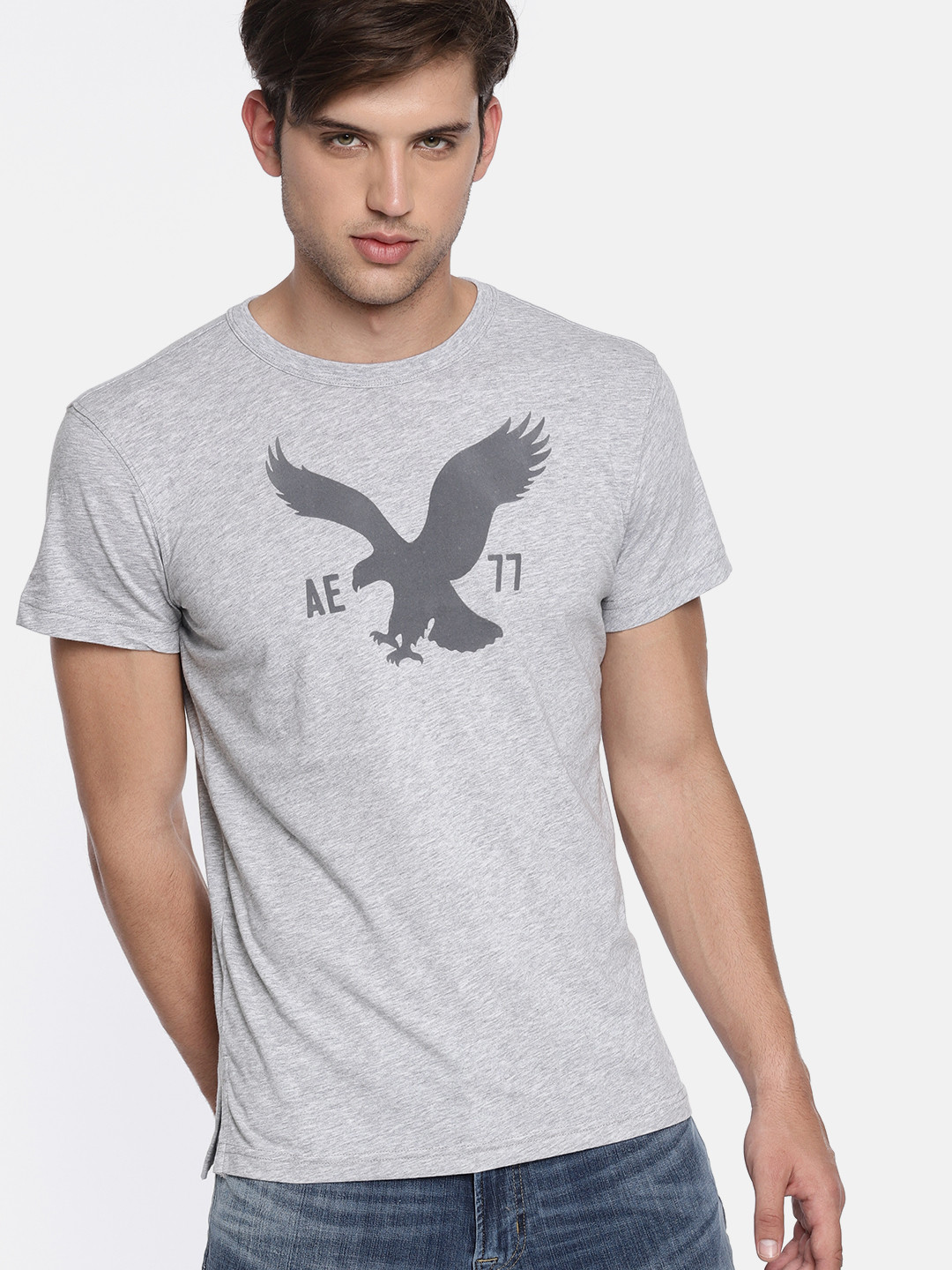 Buy AMERICAN EAGLE OUTFITTERS Men Grey Printed Round Neck T Shirt