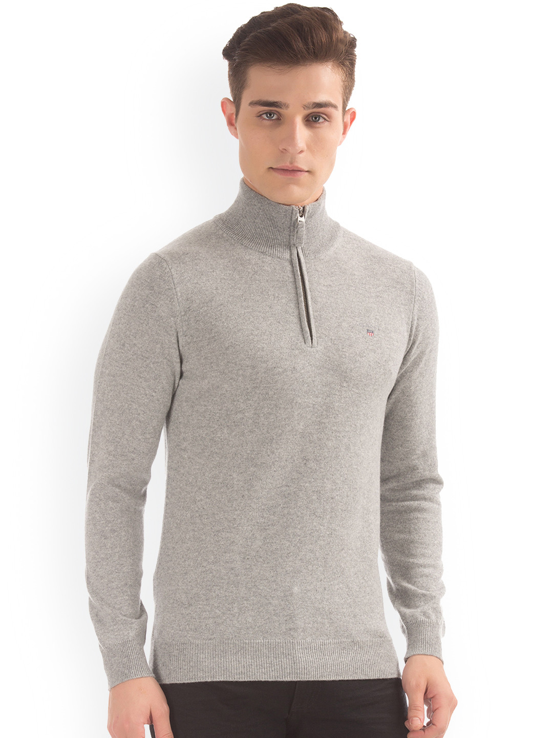 Gant Men Cream Solid Round Neck Full Sleeves Pullover Style Sweater