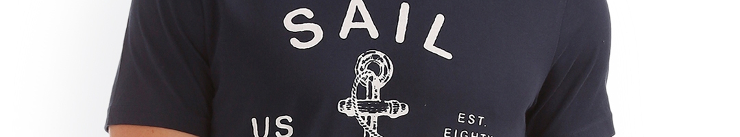 Buy Nautica Men Navy Blue Printed Round Neck Pure Cotton T Shirt ...