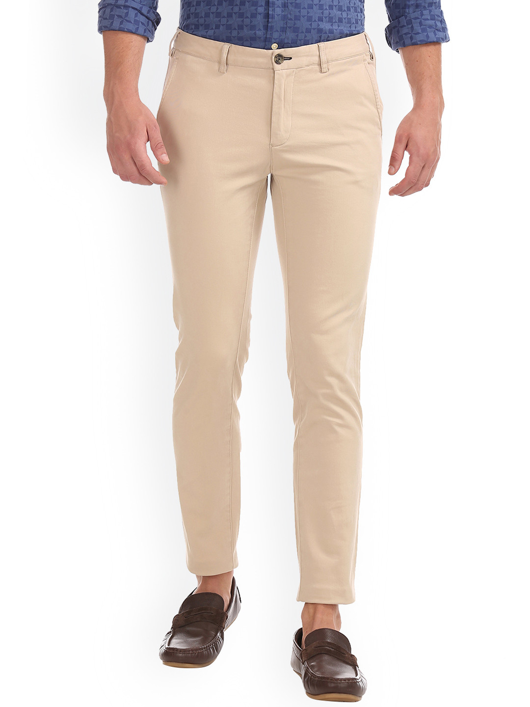 Gant Men Olive Solid Slim Fit Mid-Rise Trouser