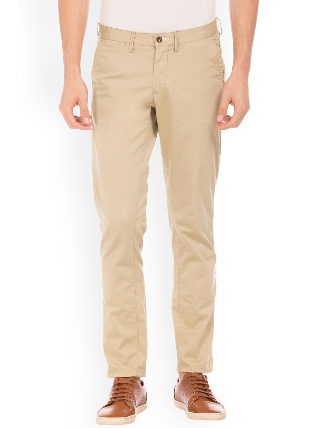 Buy GANT Men Beige Slim Fit Solid Regular Trousers - Trousers for Men ...