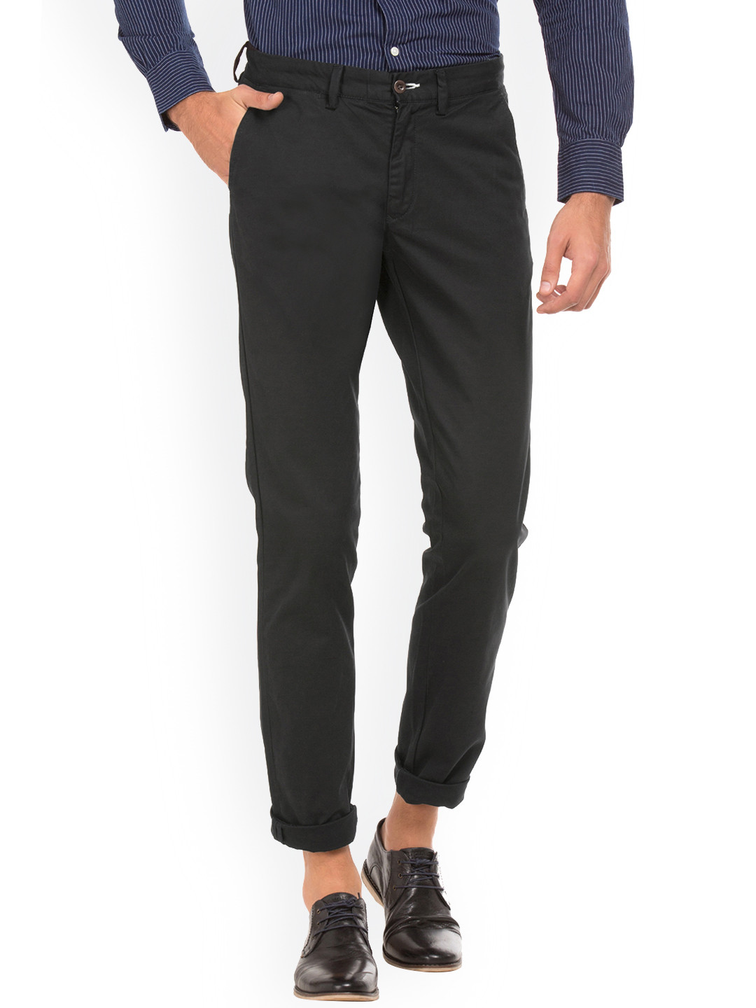 Buy GANT Men Black & Black Slim Fit Solid Casual Trousers - Trousers ...