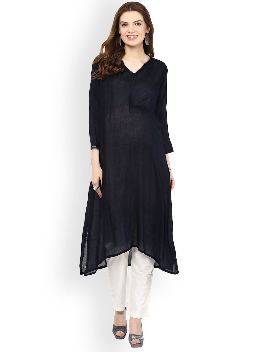 Buy Mamacouture Women Solid Black Maternity A Line Kurta Kurtis for