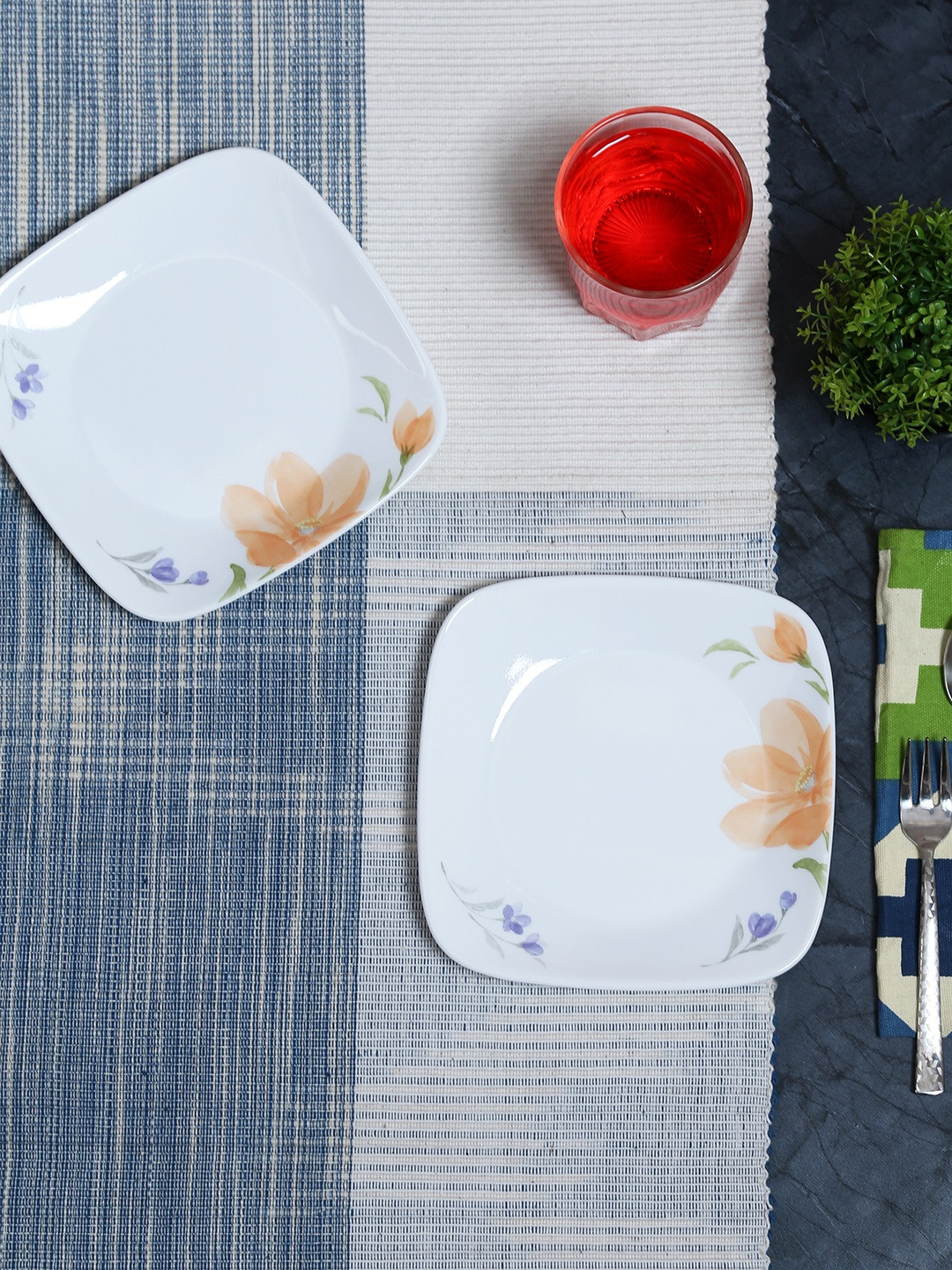 Buy Corelle White Set Of 6 Printed Glass Plates Dinnerware for Unisex