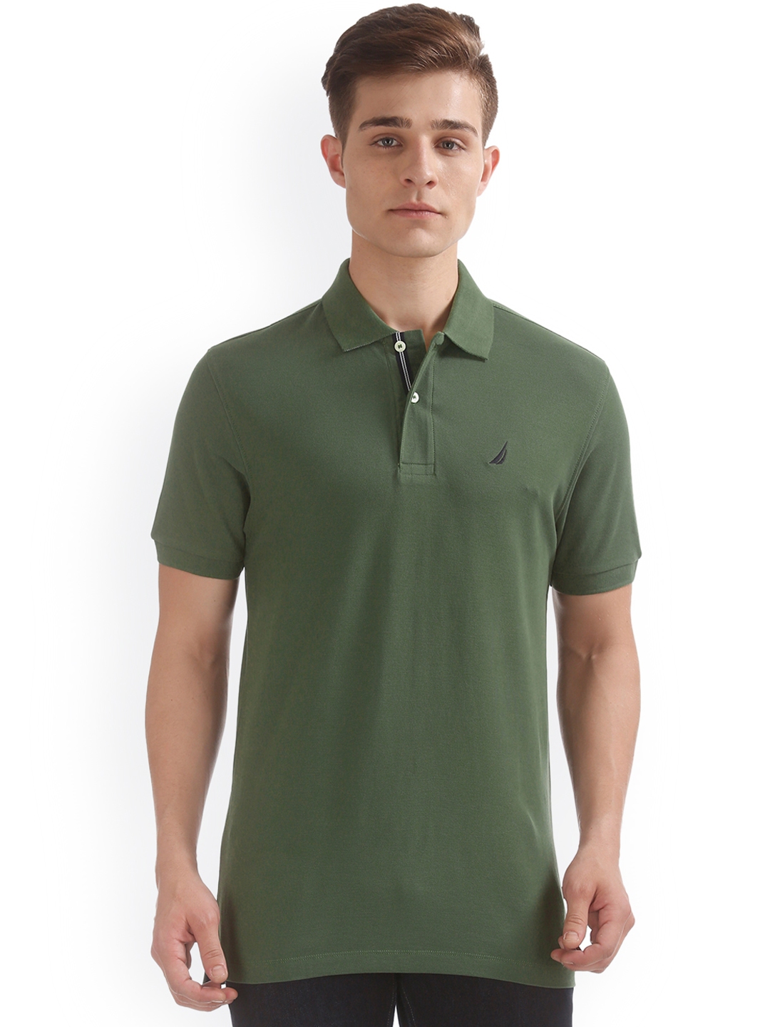 Buy Nautica Men Olive Green Solid Polo Collar T Shirt - Tshirts for Men ...
