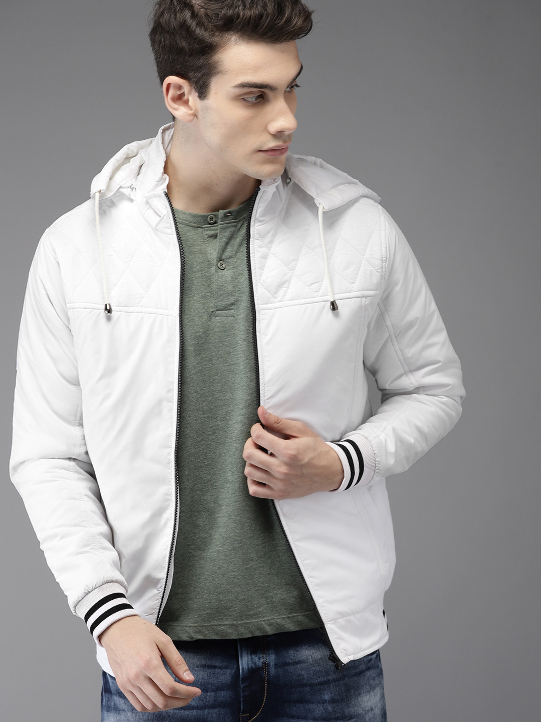 Buy HERE&NOW Men White Solid Padded Jacket Jackets for Men 6786843