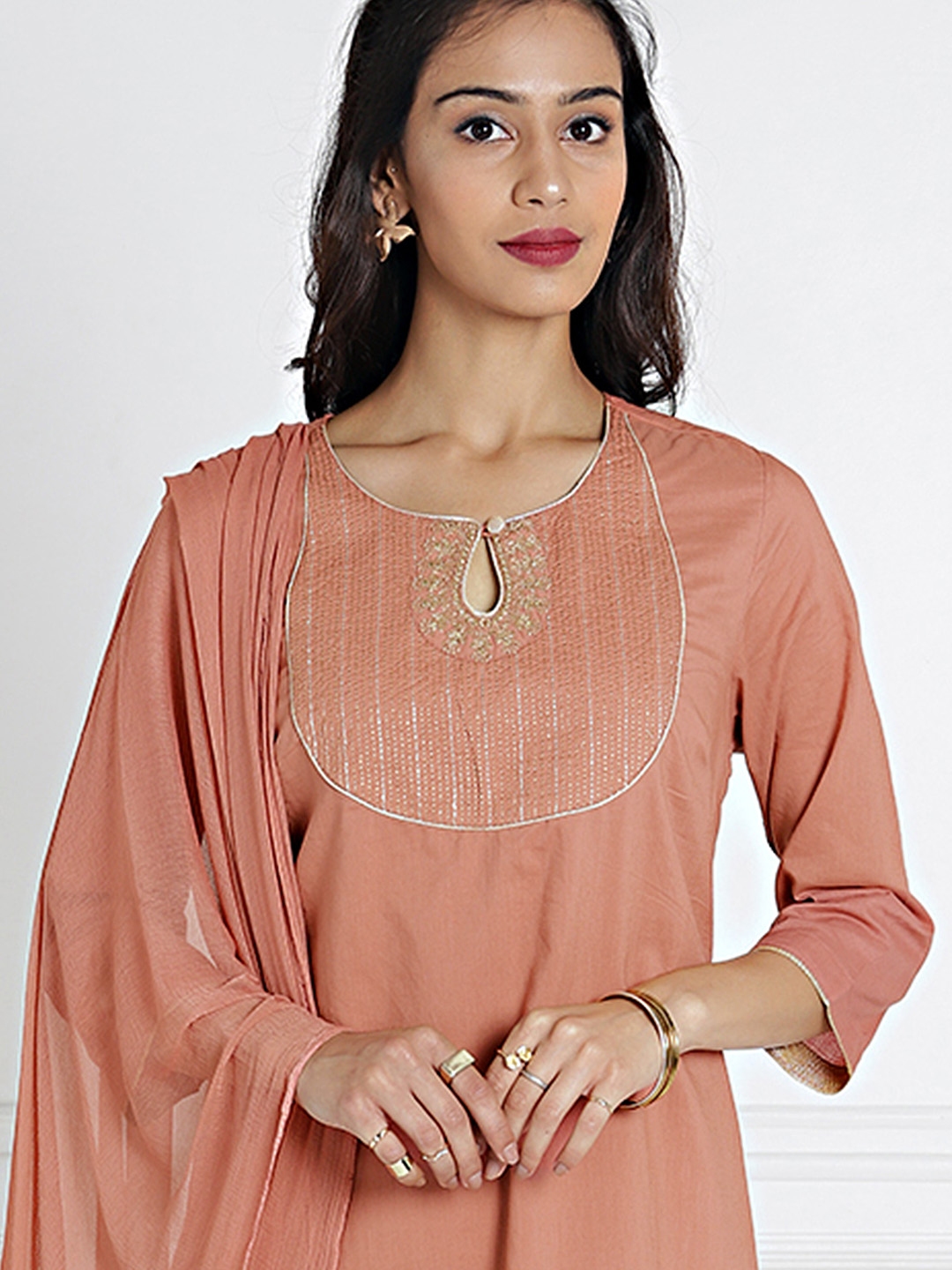 All About You Kurta Set Buy All About You Women Peach Coloured & Solid Kurta With Churidar