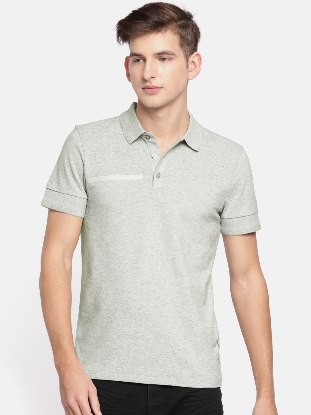 Buy Calvin Klein Jeans Men Grey Melange Solid Polo Collar T Shirt ...