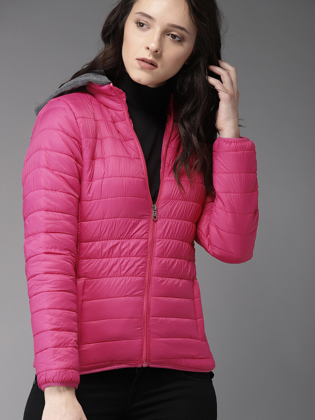 Buy HERE&NOW Women Pink Solid Padded Jacket Jackets for Women 6788922