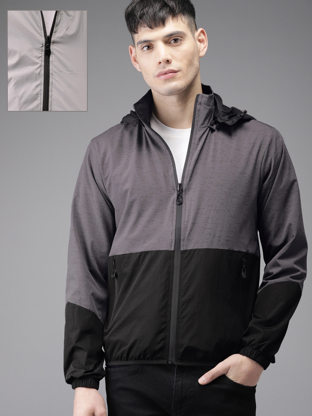 Buy Moda Rapido Men Grey & Black Colourblocked Reversible Tailored ...
