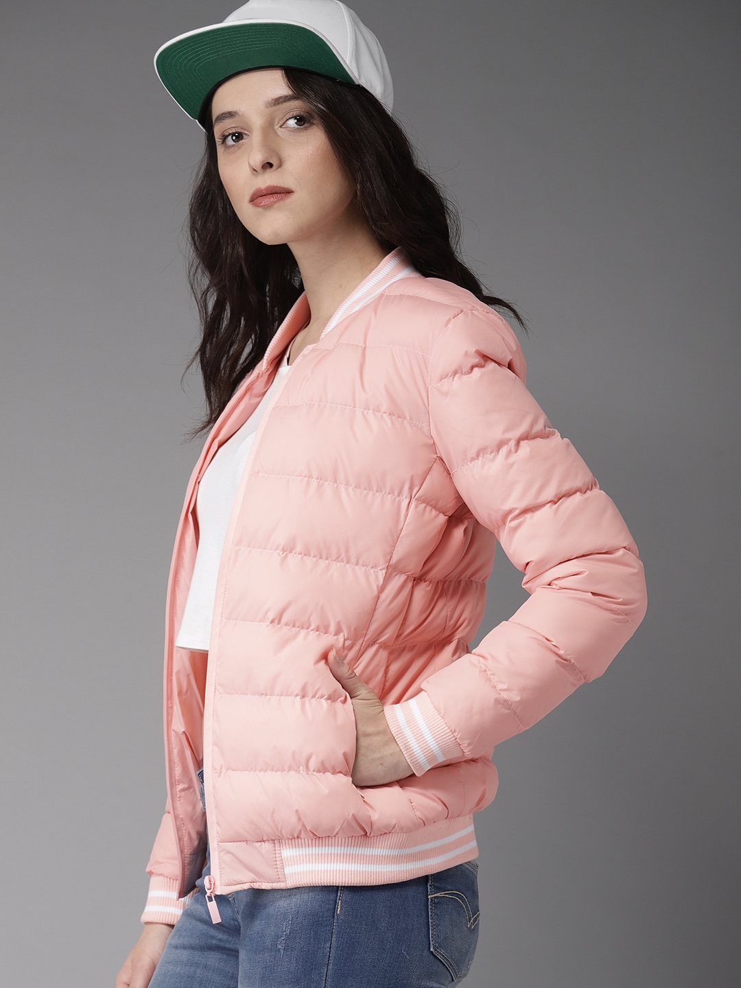 Buy Hereandnow Women Pink Solid Puffer Jacket Jackets For