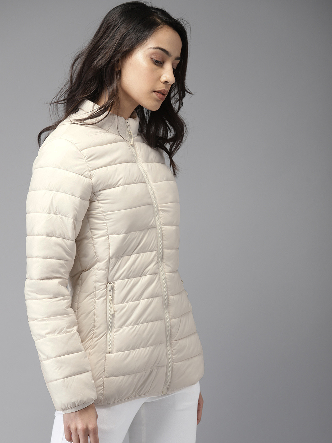 Buy Moda Rapido Women Cream Coloured Solid Puffer Jacket Jackets for