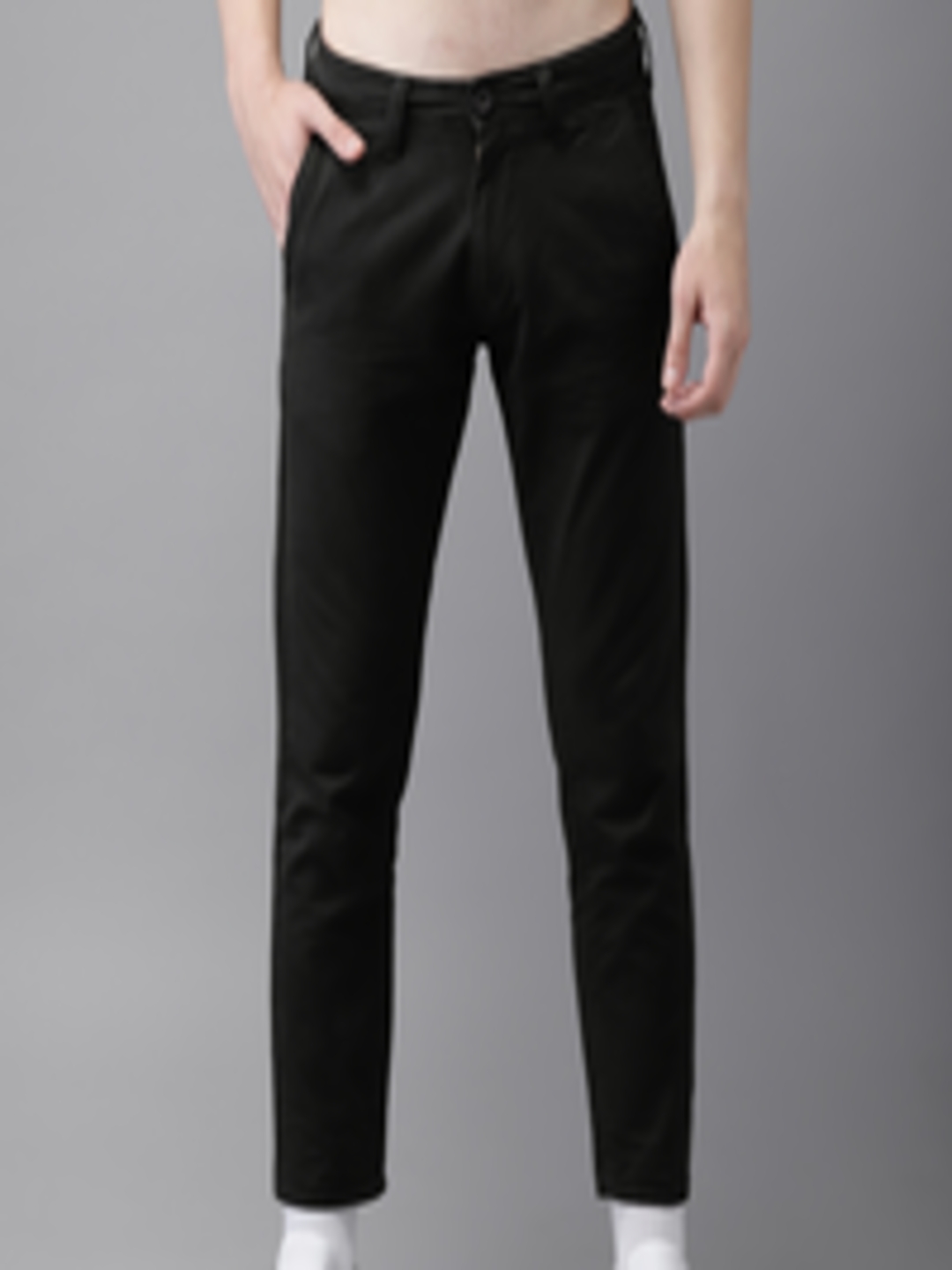 Buy HERE&NOW Men Black Slim Fit Solid Cropped Chinos - Trousers for Men ...