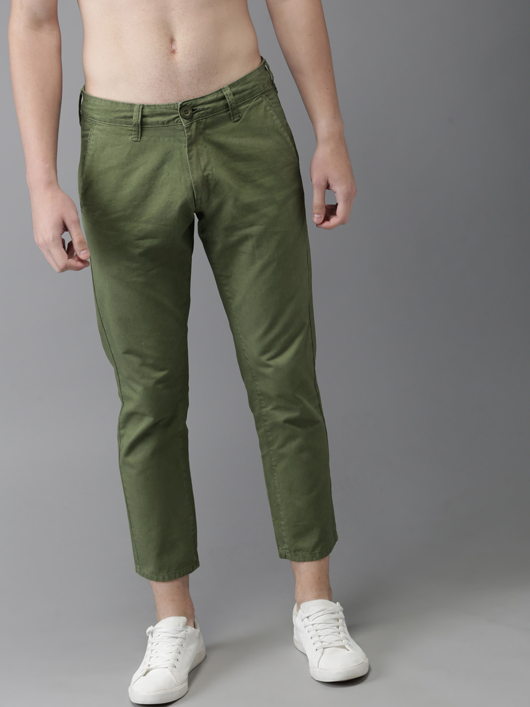 Olive Cropped Fit Chinos For Men By Being Human Clothing