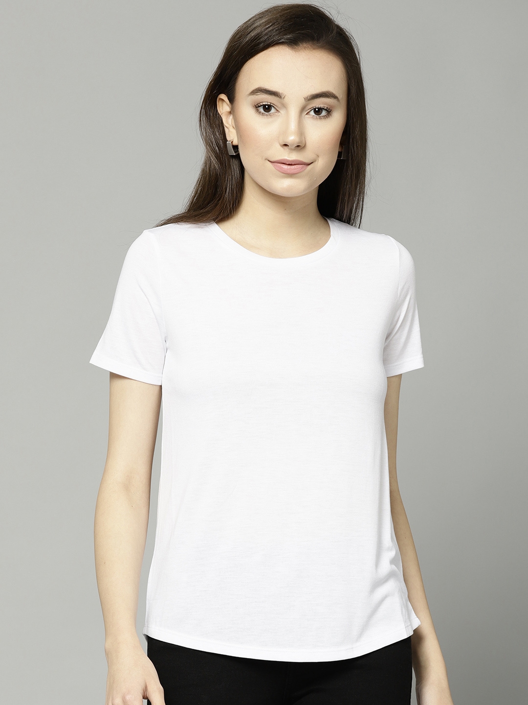 Buy Marks & Spencer Women White Solid Round Neck T Shirt - Tshirts for ...